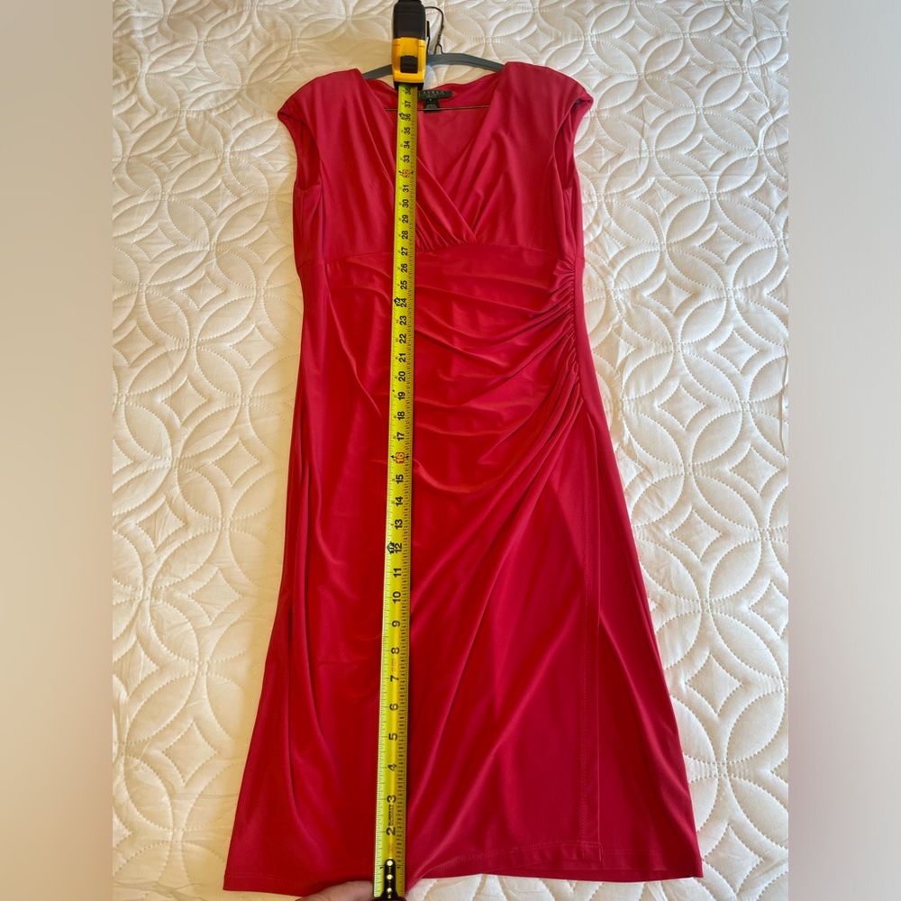 Ralph Lauren Red Ruched Sheath Midi Dress